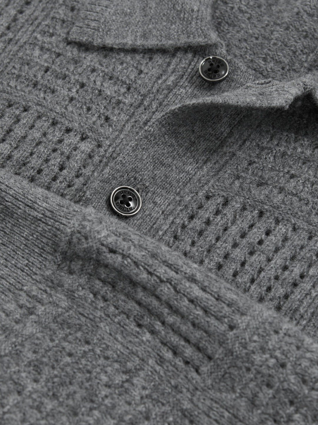 Wool Button Through Pointelle Shirt in Mid Grey | Reiss Men Best Seller