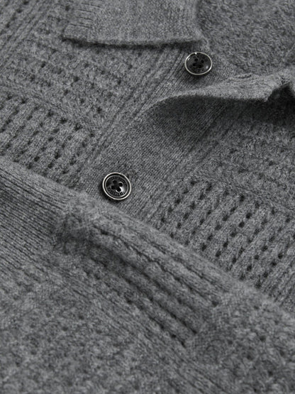 Wool Button Through Pointelle Shirt in Mid Grey | Reiss Men Best Seller