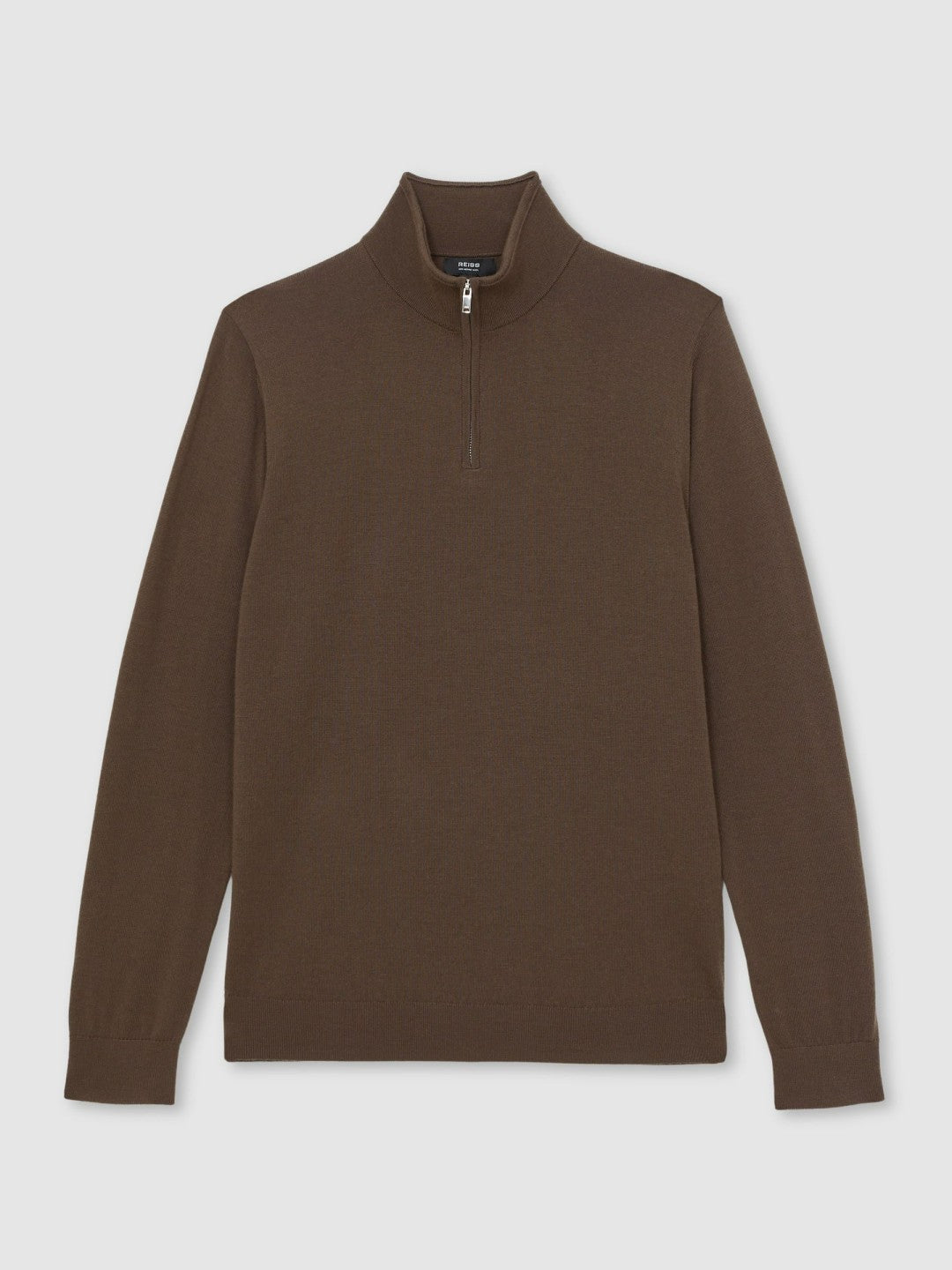 Merino Wool Half-Zip Jumper in Chocolate Brown | Reiss Men New