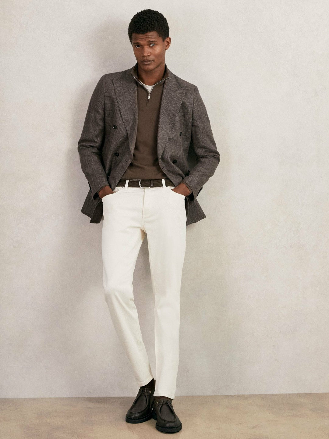 Merino Wool Half-Zip Jumper in Chocolate Brown | Reiss Men New