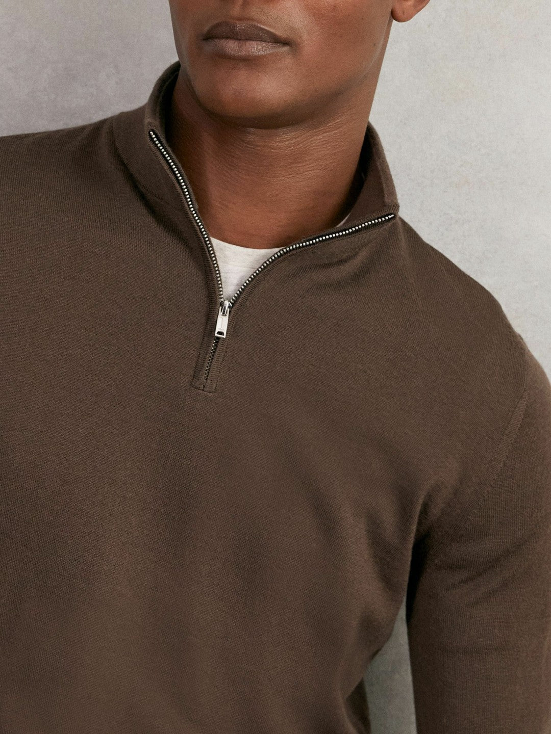 Merino Wool Half-Zip Jumper in Chocolate Brown | Reiss Men New
