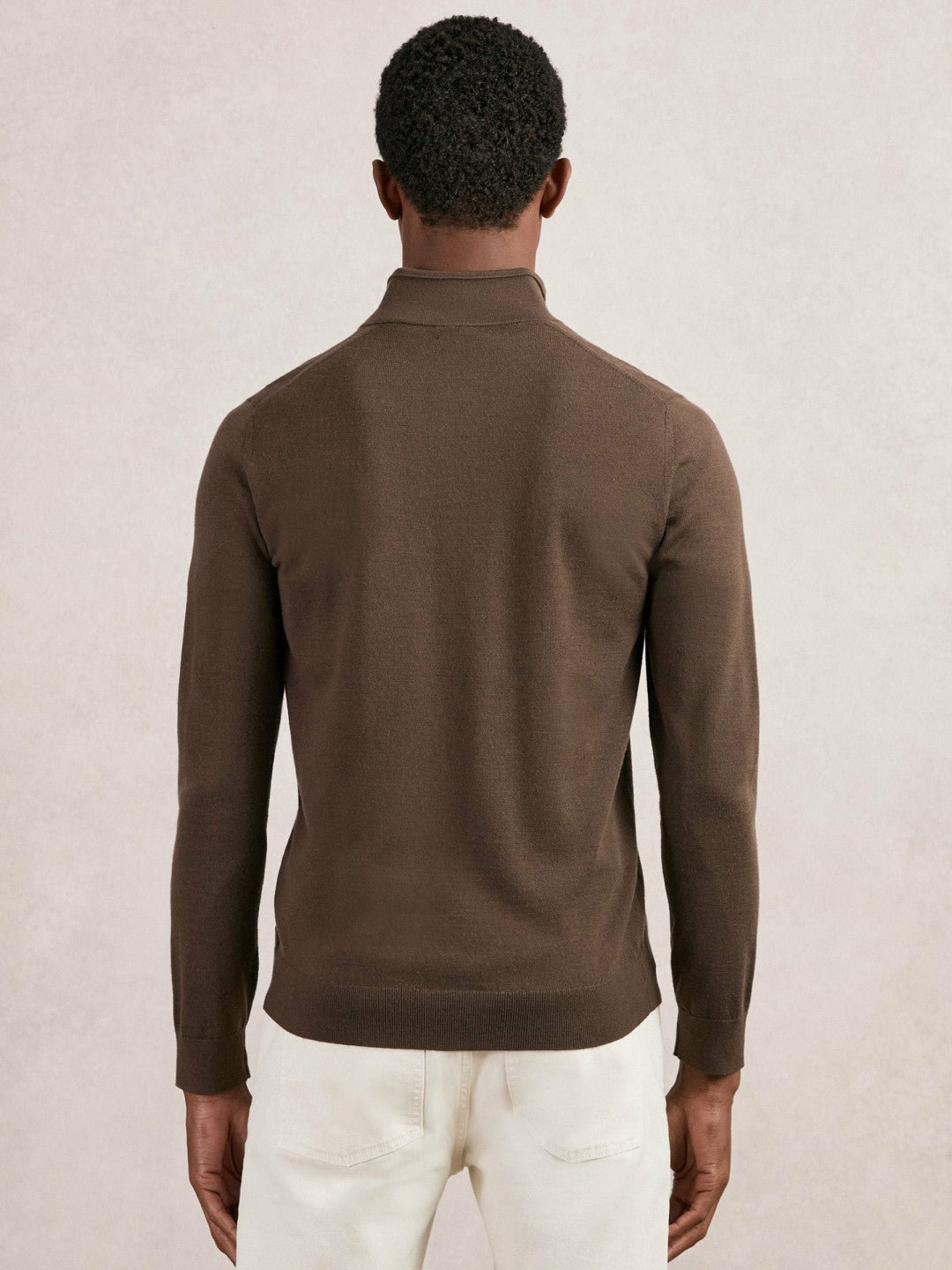 Merino Wool Half-Zip Jumper in Chocolate Brown | Reiss Men New