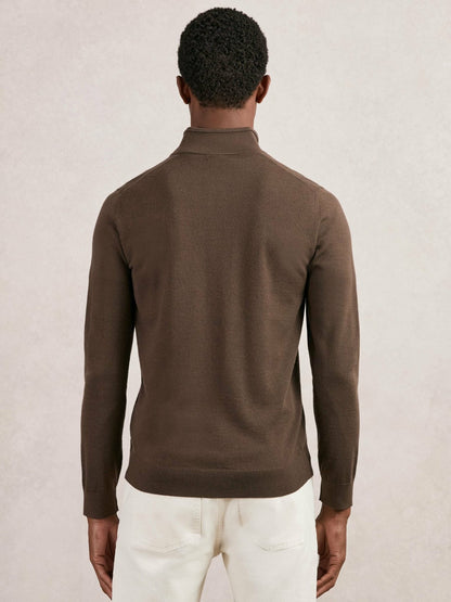 Merino Wool Half-Zip Jumper in Chocolate Brown | Reiss Men New