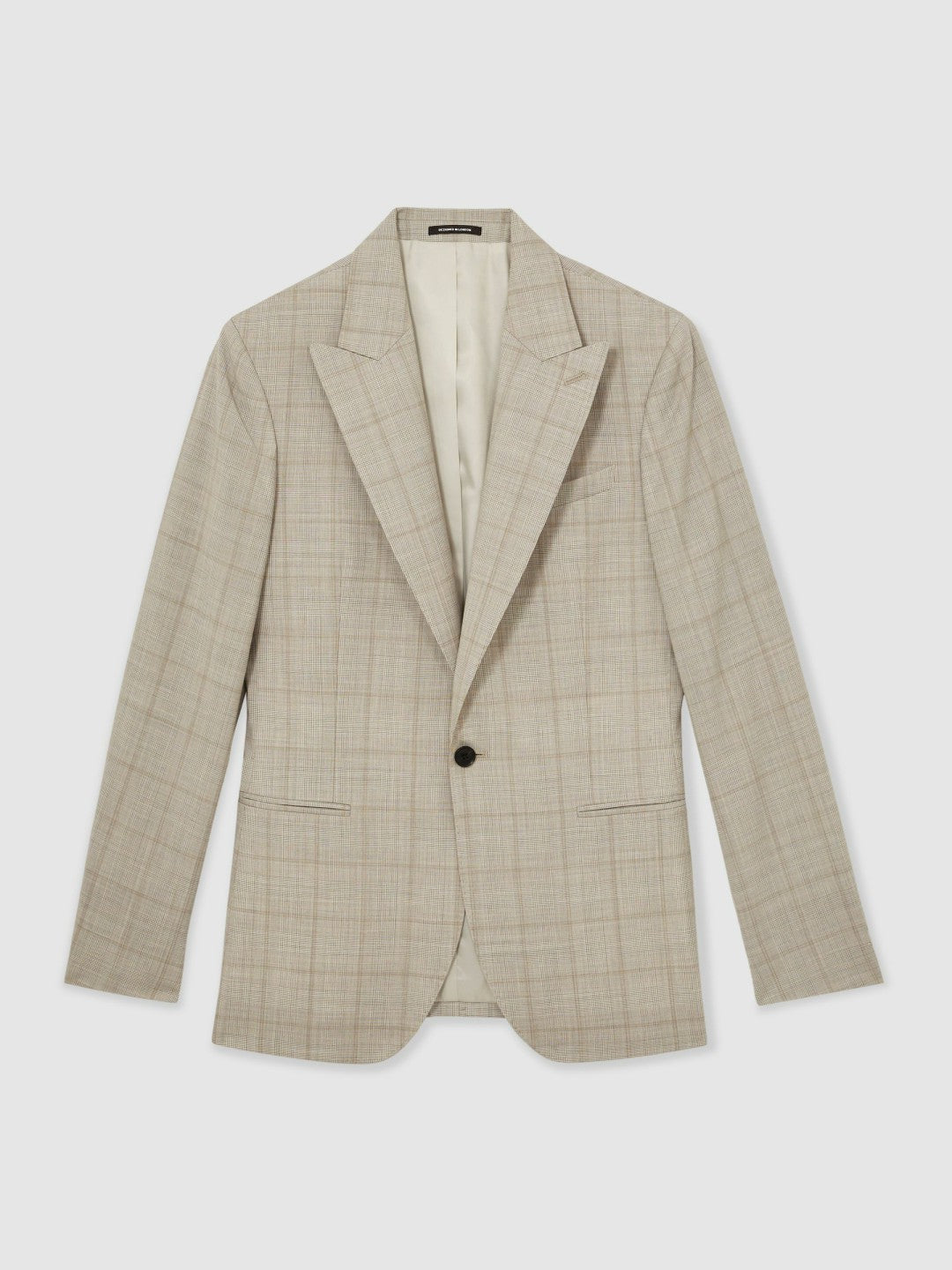 Slim-Fit Single-Breasted Wool Check Suit Blazer in Oatmeal Brown | Reiss Men Trending