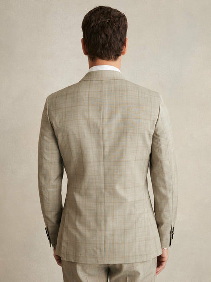 Slim-Fit Single-Breasted Wool Check Suit Blazer in Oatmeal Brown | Reiss Men Trending