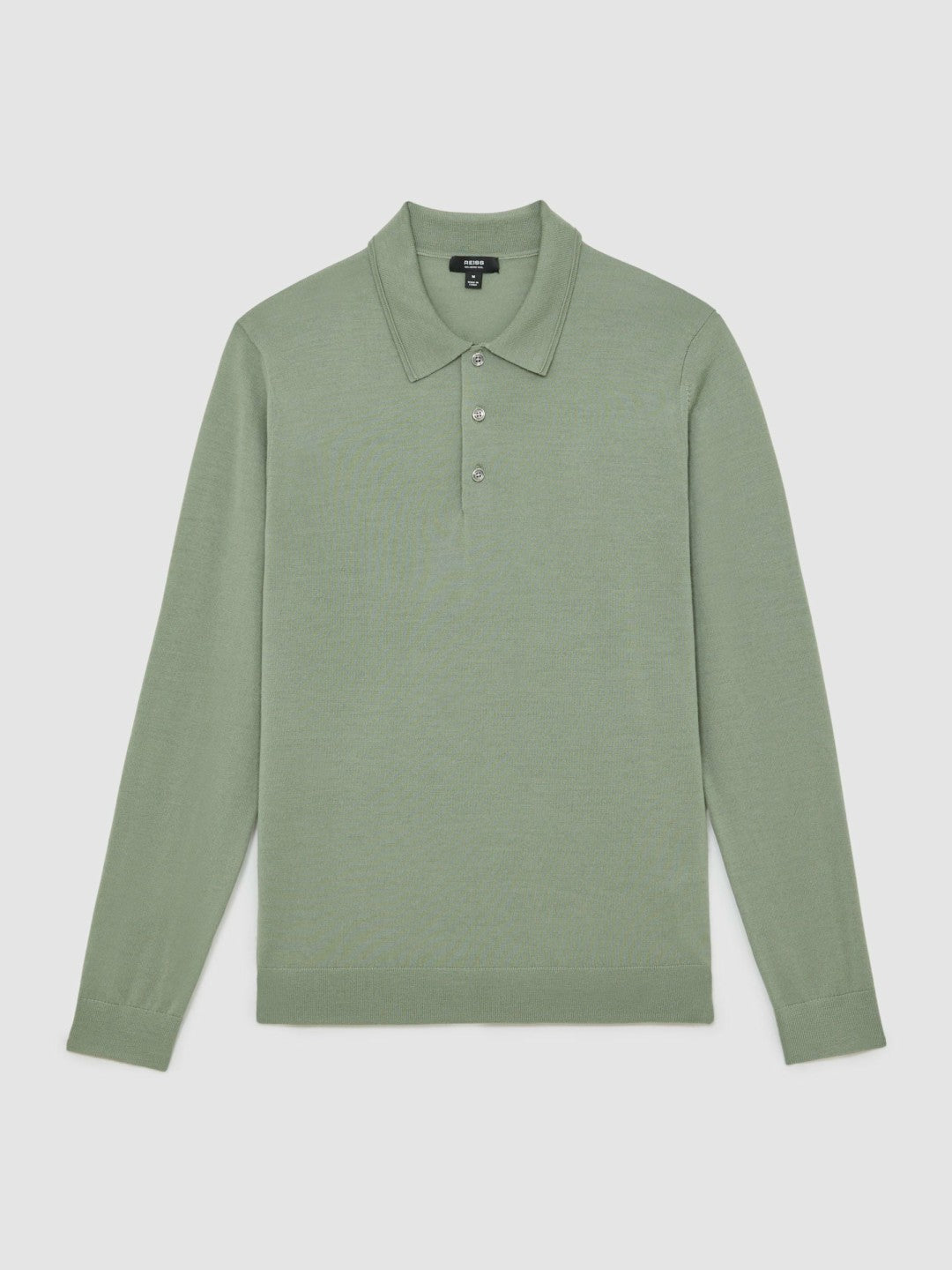 Merino Wool Long-Sleeve Polo Shirt in Harper Green | Reiss Men Popular