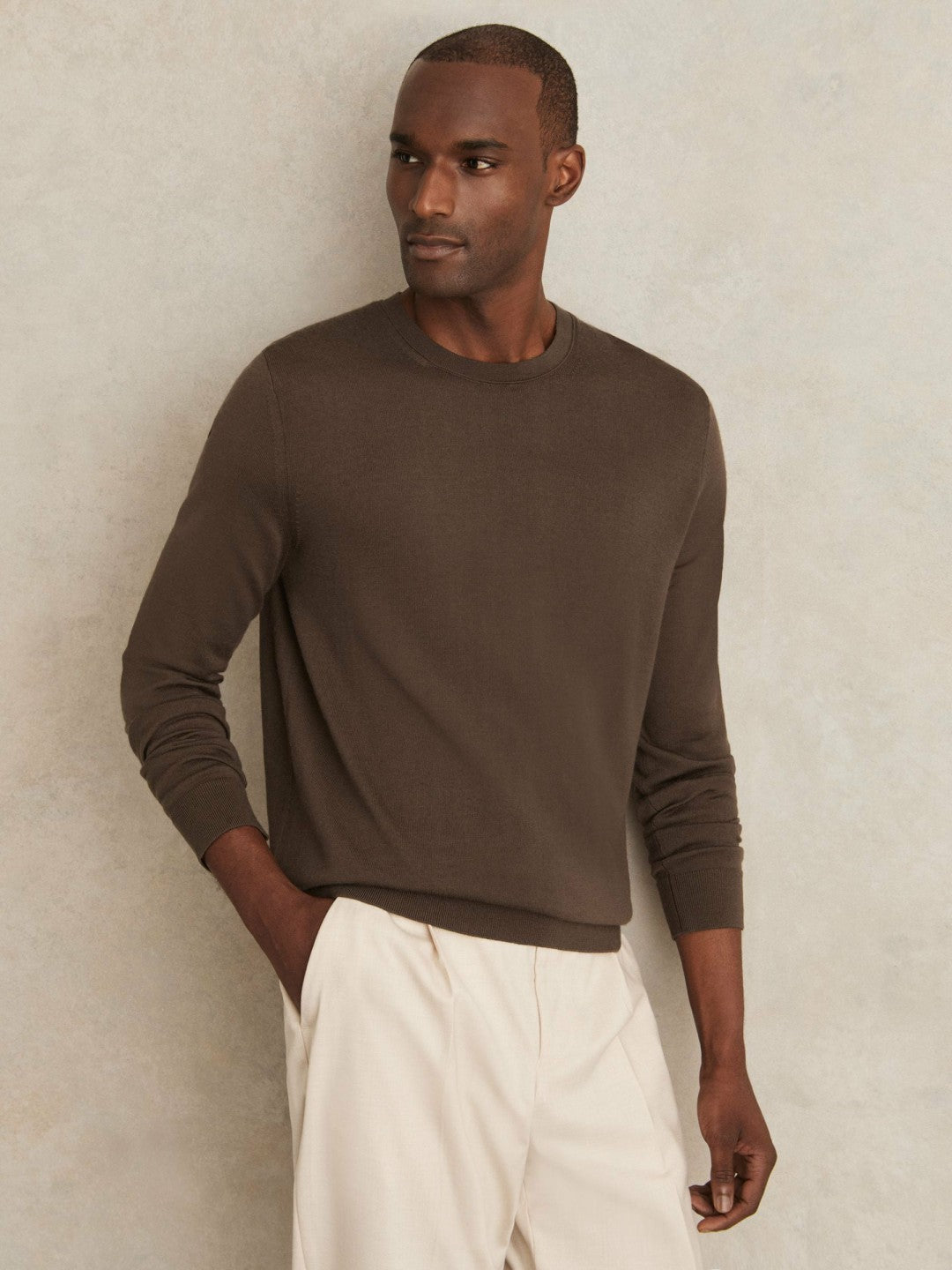 Merino-Wool Crew-Neck Jumper in Chocolate Brown | Reiss Men Best Seller
