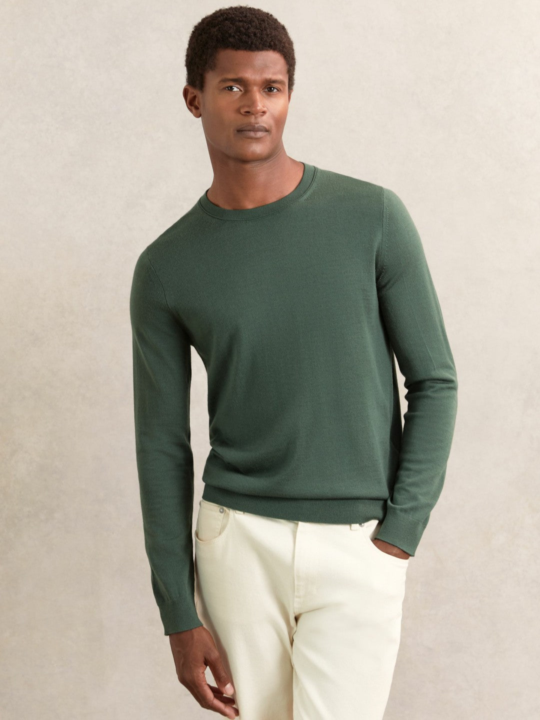 Merino-Wool Crew-Neck Jumper in Kale Green | Reiss Men Popular