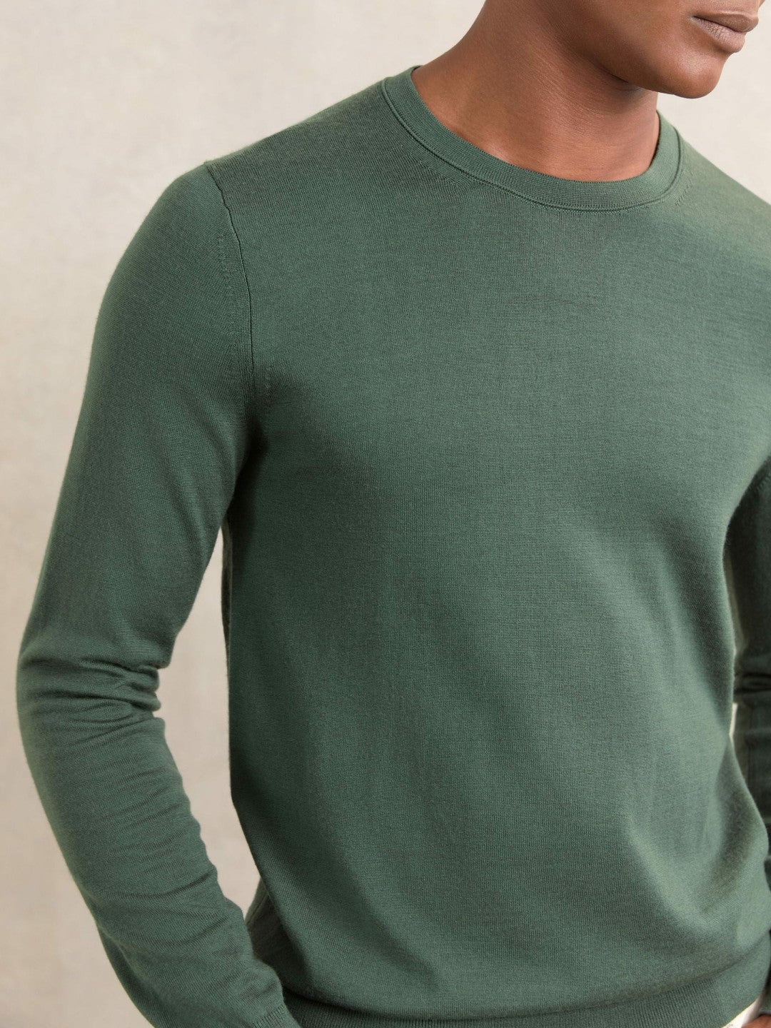 Merino-Wool Crew-Neck Jumper in Kale Green | Reiss Men Popular