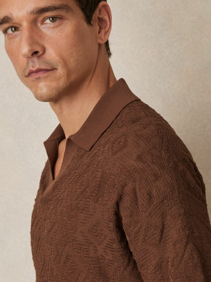 Jacquard Loop-Stitch Polo Shirt in Tobacco | Reiss Men Featured