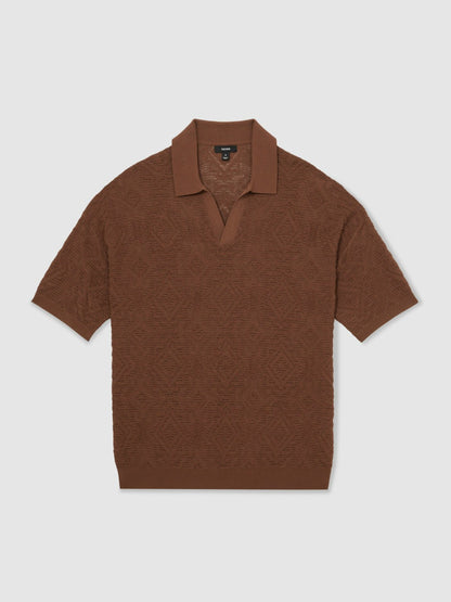 Jacquard Loop-Stitch Polo Shirt in Tobacco | Reiss Men Featured