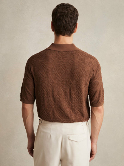 Jacquard Loop-Stitch Polo Shirt in Tobacco | Reiss Men Featured