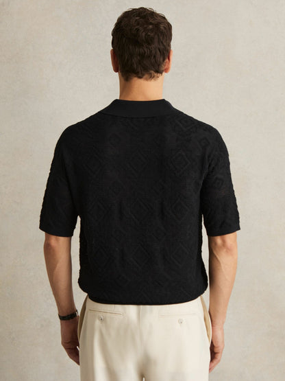 Jacquard Loop-Stitch Polo Shirt in Navy | Reiss Men Premium