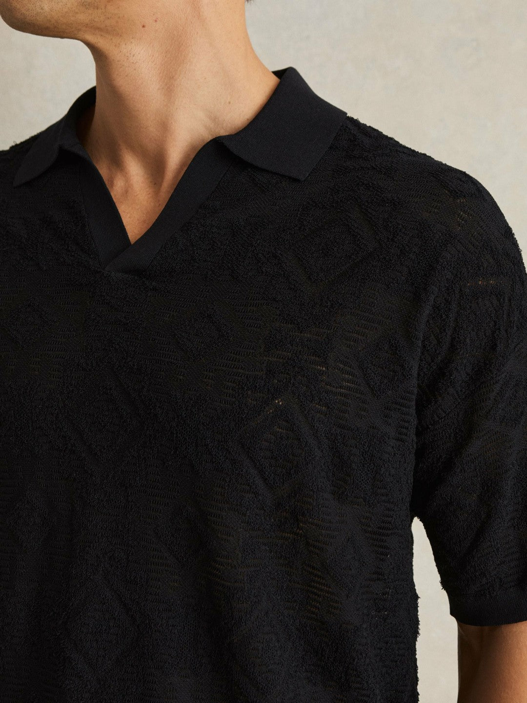 Jacquard Loop-Stitch Polo Shirt in Navy | Reiss Men Premium