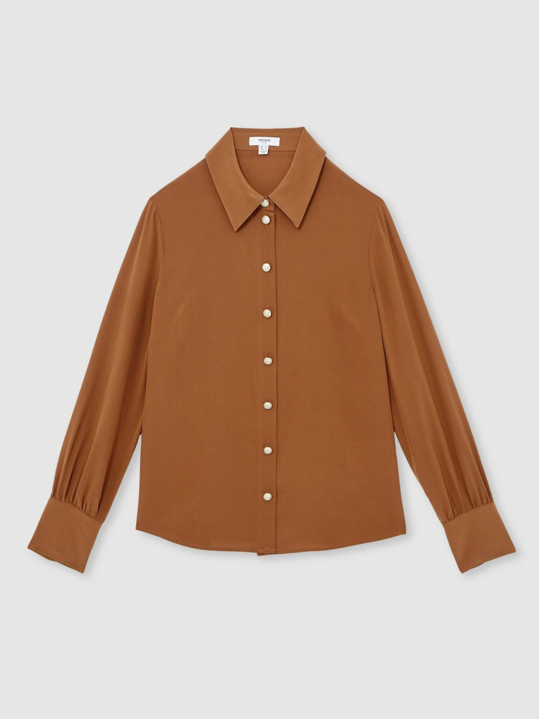 Silk Embossed-Button Shirt in Tan Brown | Reiss Women Featured