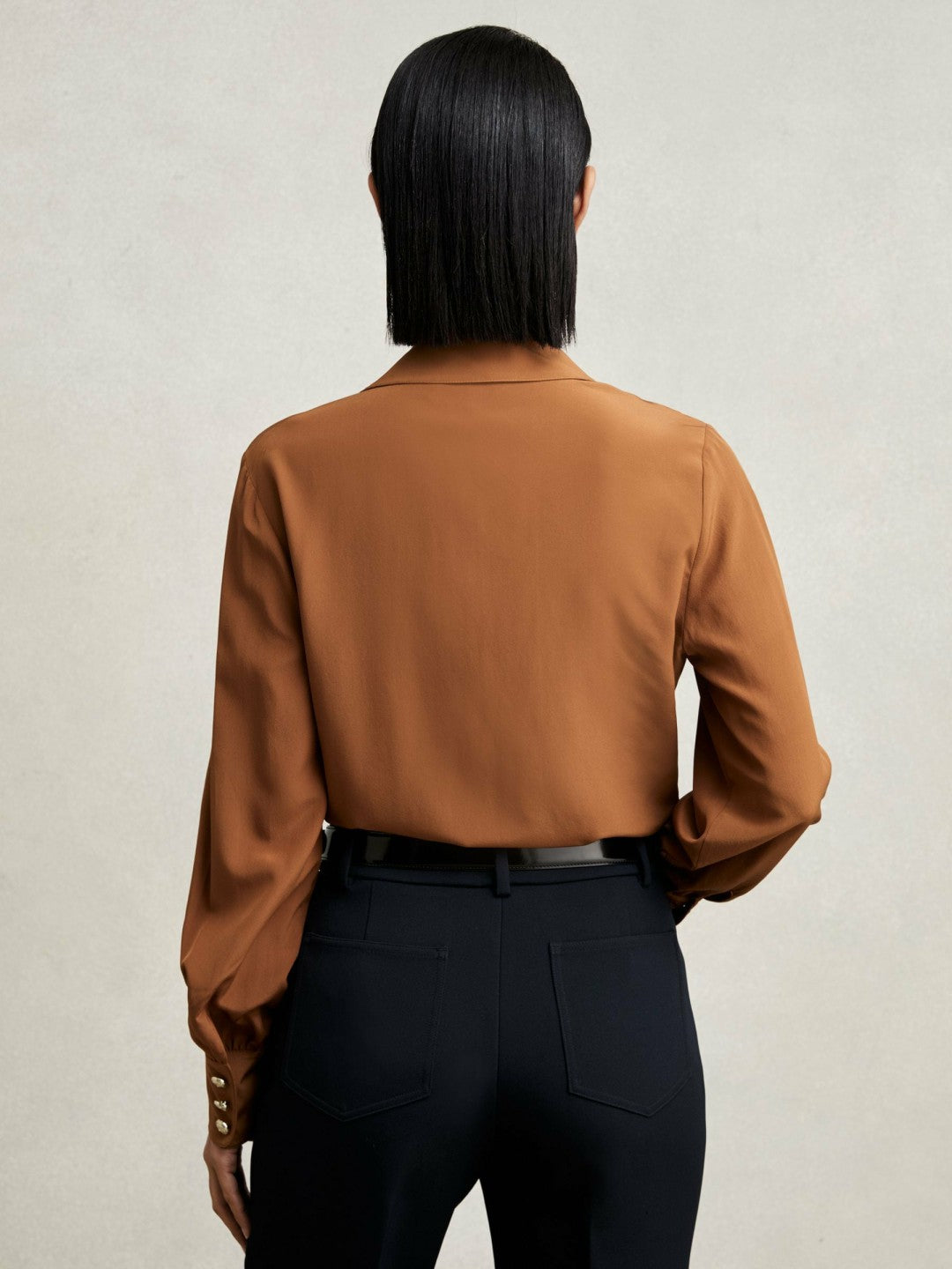 Silk Embossed-Button Shirt in Tan Brown | Reiss Women Featured