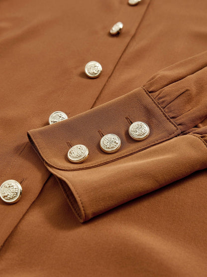 Silk Embossed-Button Shirt in Tan Brown | Reiss Women Featured