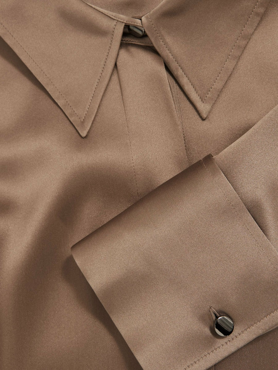 Silk-Satin Concealed-Placket Shirt in Taupe Brown | Reiss Women Premium