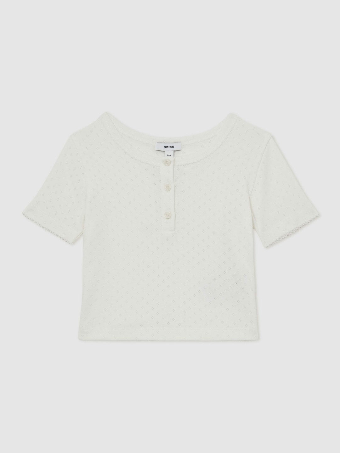 3-9 yrs Cotton Pointelle Button T-Shirt in Ivory | Reiss Children & Baby Featured