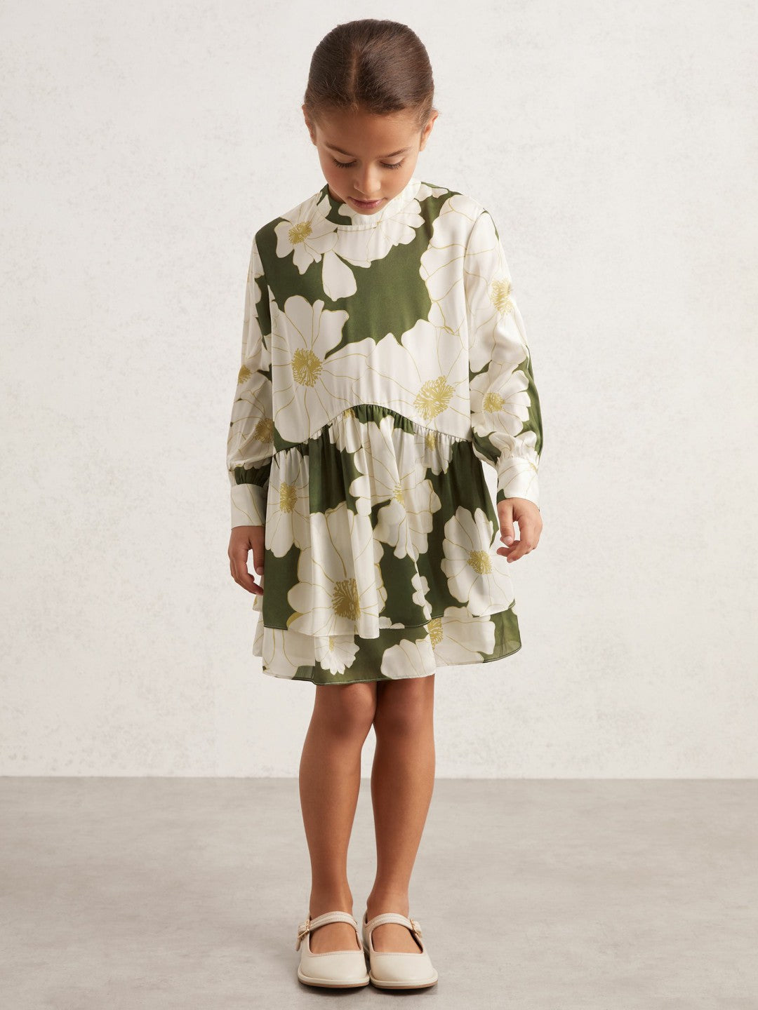 9-13 yrs Floral-Print Swing Dress in Green | Reiss Children & Baby New