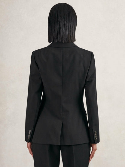 Wool-Blend Double-Breasted Blazer in Black | Reiss Women Exclusive