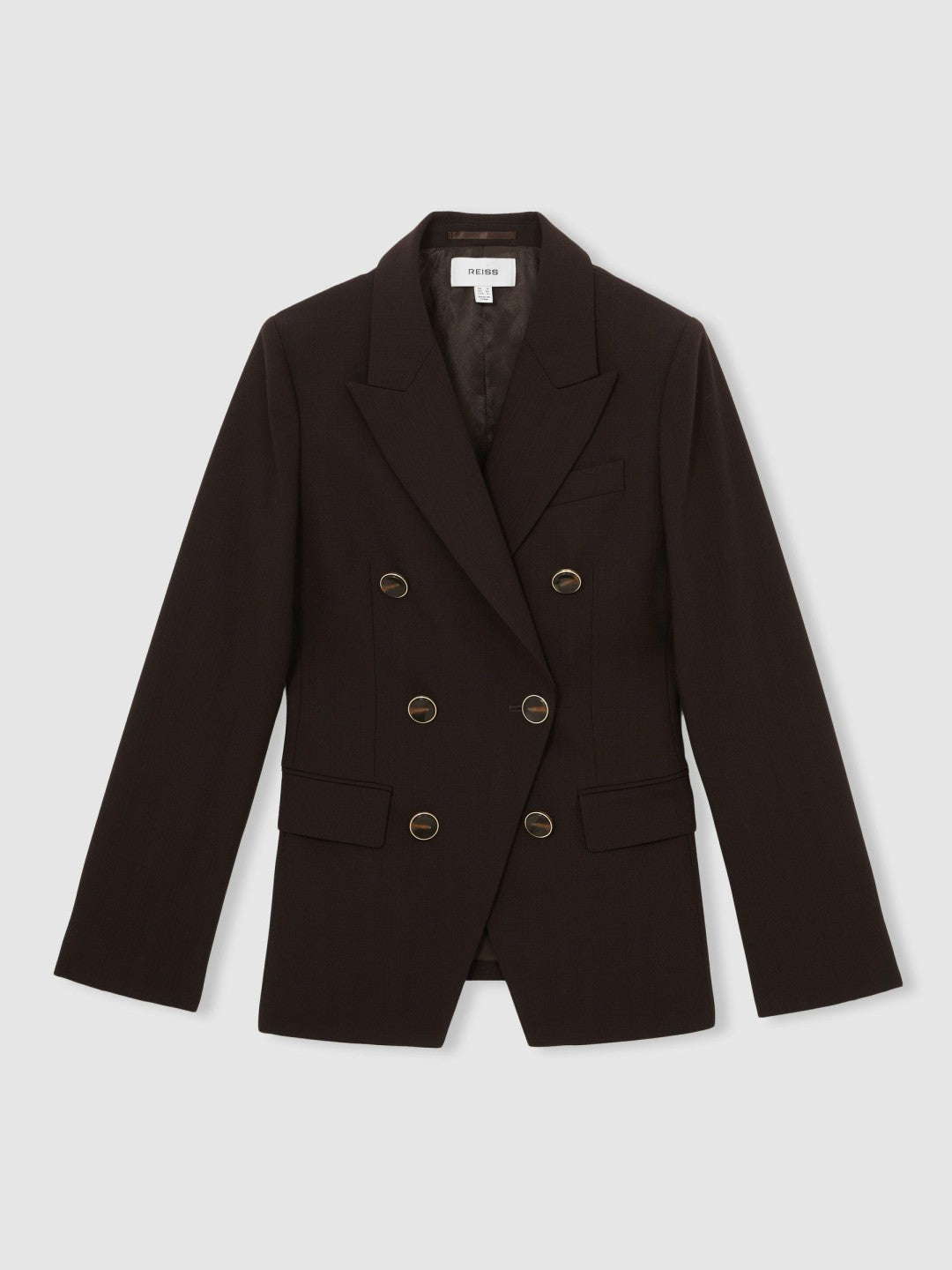 Wool-Blend Double-Breasted Blazer in Chocolate Brown | Reiss Women Premium
