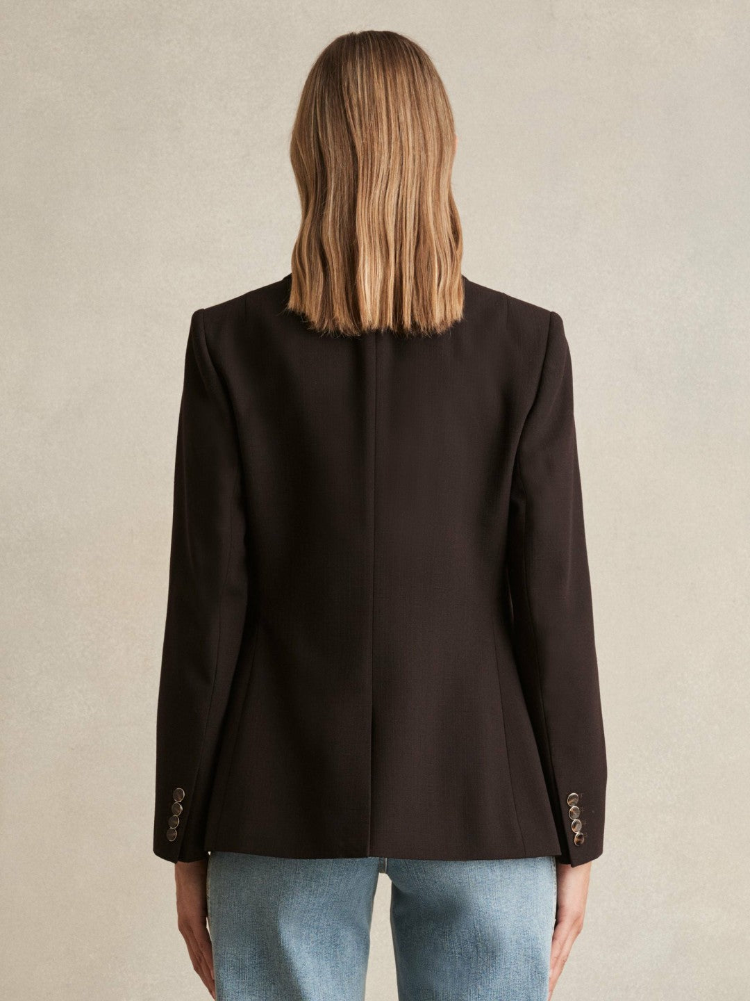 Wool-Blend Double-Breasted Blazer in Chocolate Brown | Reiss Women Premium