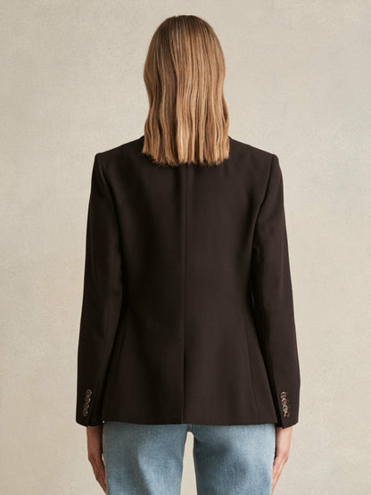 Wool-Blend Double-Breasted Blazer in Chocolate Brown | Reiss Women Premium