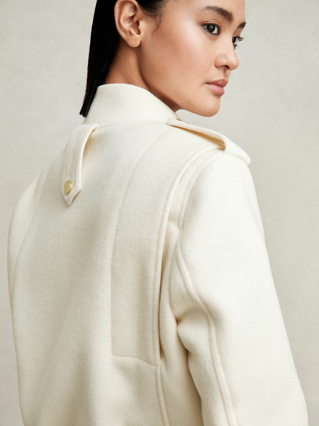 Brushed Wool Epaulette Bomber Jacket in Cream | Reiss Women Featured