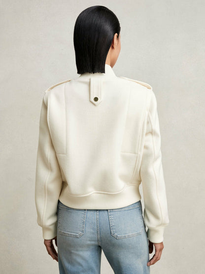 Brushed Wool Epaulette Bomber Jacket in Cream | Reiss Women Featured
