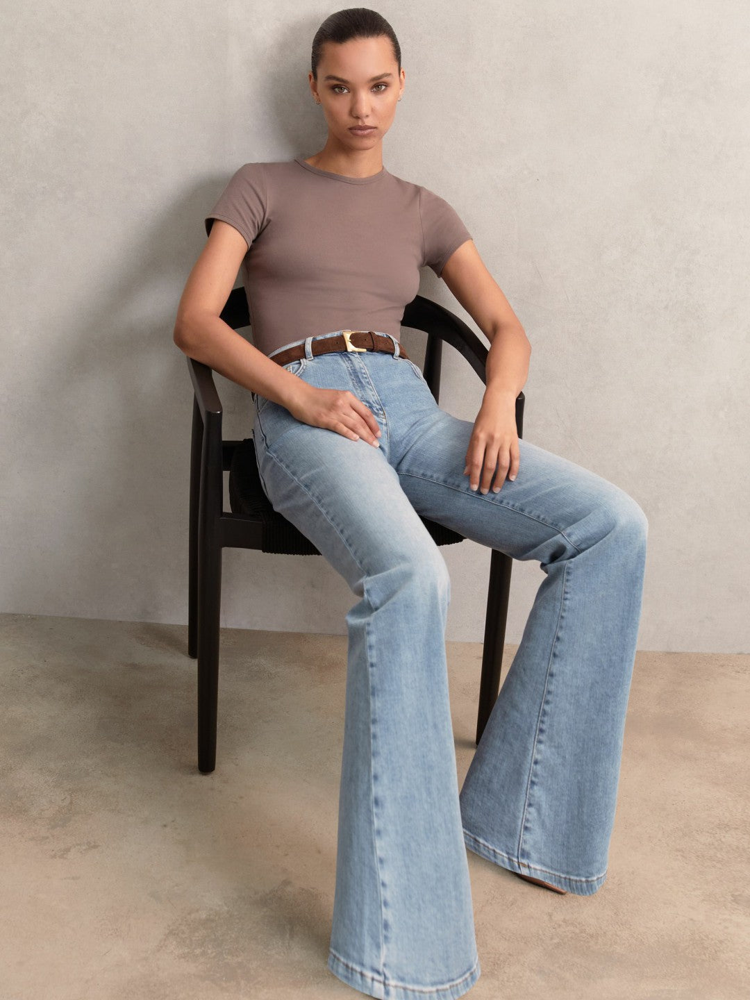 Petite Mid-Rise Flared Jeans in Light Blue | Reiss Women Premium
