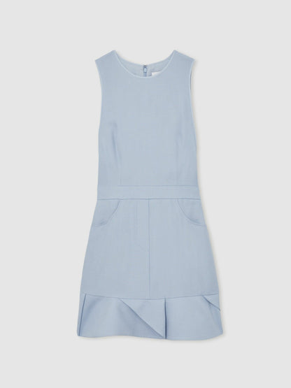 Structured Ruffle-Hem Mini Dress in Blue | Reiss Women Exclusive
