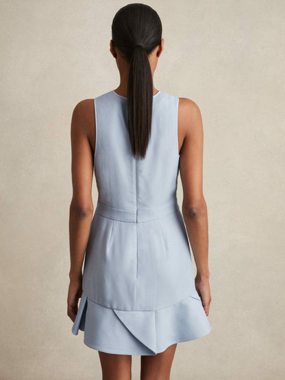 Structured Ruffle-Hem Mini Dress in Blue | Reiss Women Exclusive