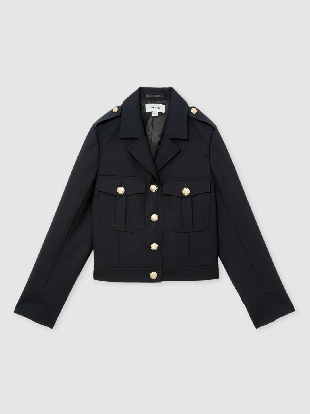 Wool Twin-Pocket Cropped Jacket in Black | Reiss Women Featured