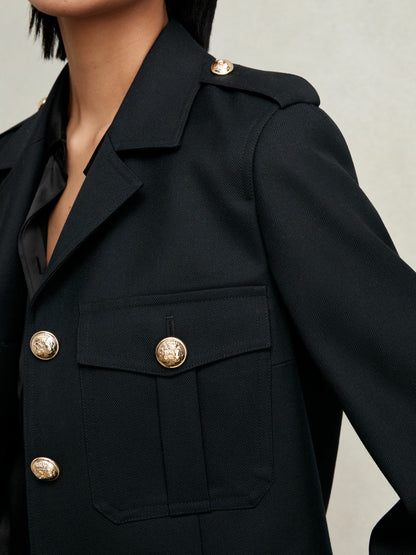 Wool Twin-Pocket Cropped Jacket in Black | Reiss Women Featured
