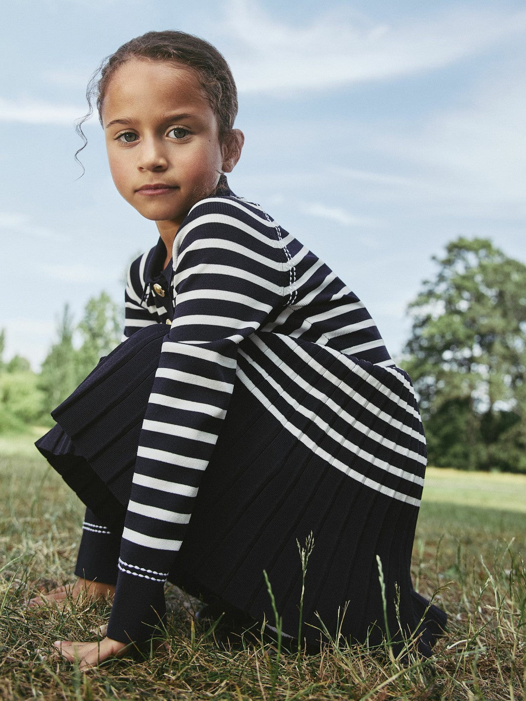 3-9 yrs Button-Detail Stripe Knitted Dress in Navy/White | Reiss Children & Baby Best Seller
