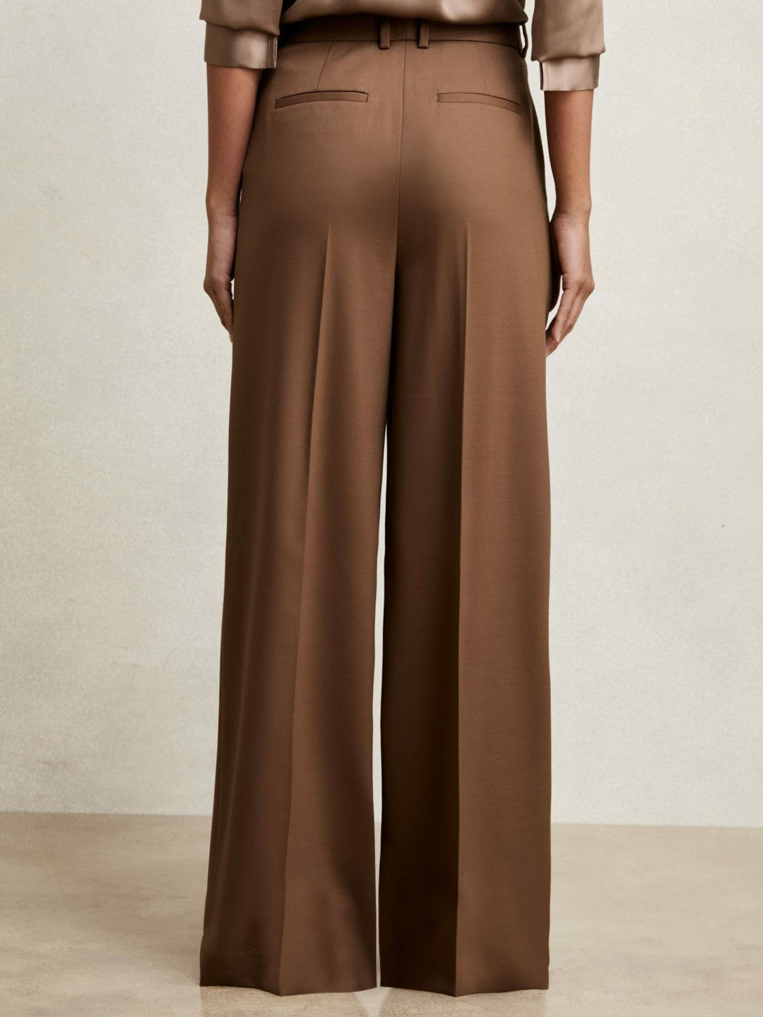Wool-Blend Wide-Leg Suit Trousers in Tan | Reiss Women Exclusive