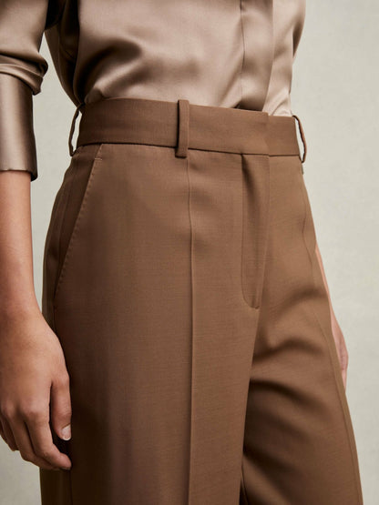 Wool-Blend Wide-Leg Suit Trousers in Tan | Reiss Women Exclusive