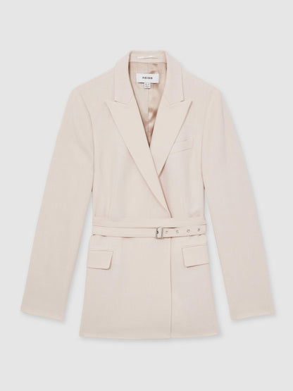 Single-Breasted Belted Suit Jacket in Pink | Reiss Women Exclusive