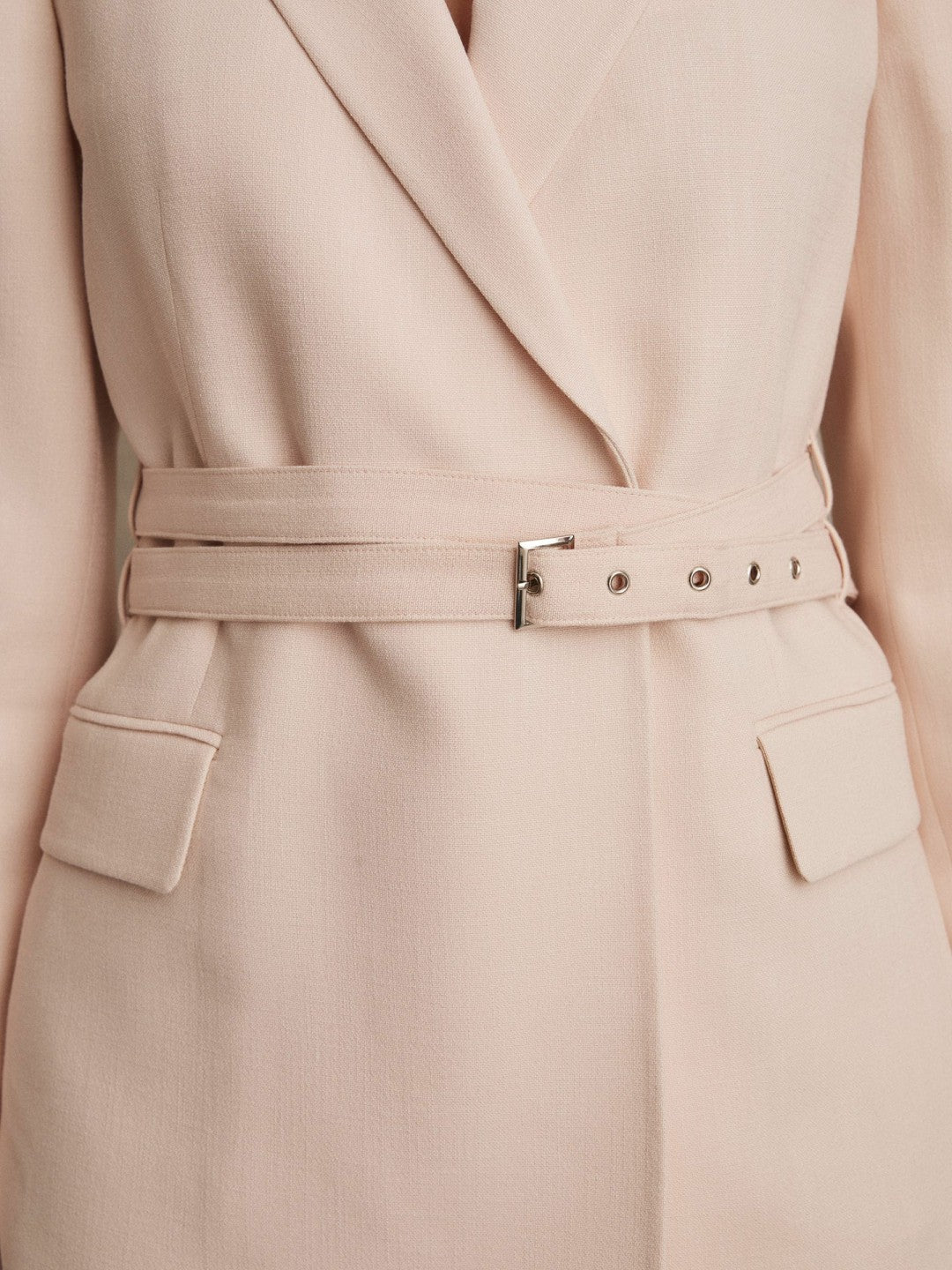 Single-Breasted Belted Suit Jacket in Pink | Reiss Women Exclusive