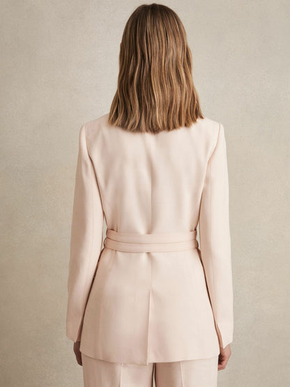Single-Breasted Belted Suit Jacket in Pink | Reiss Women Exclusive