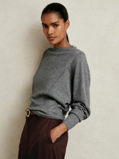 Wool-Blend Reverse-Seam Batwing Jumper With Cashmere in Charcoal | Reiss Women Trending
