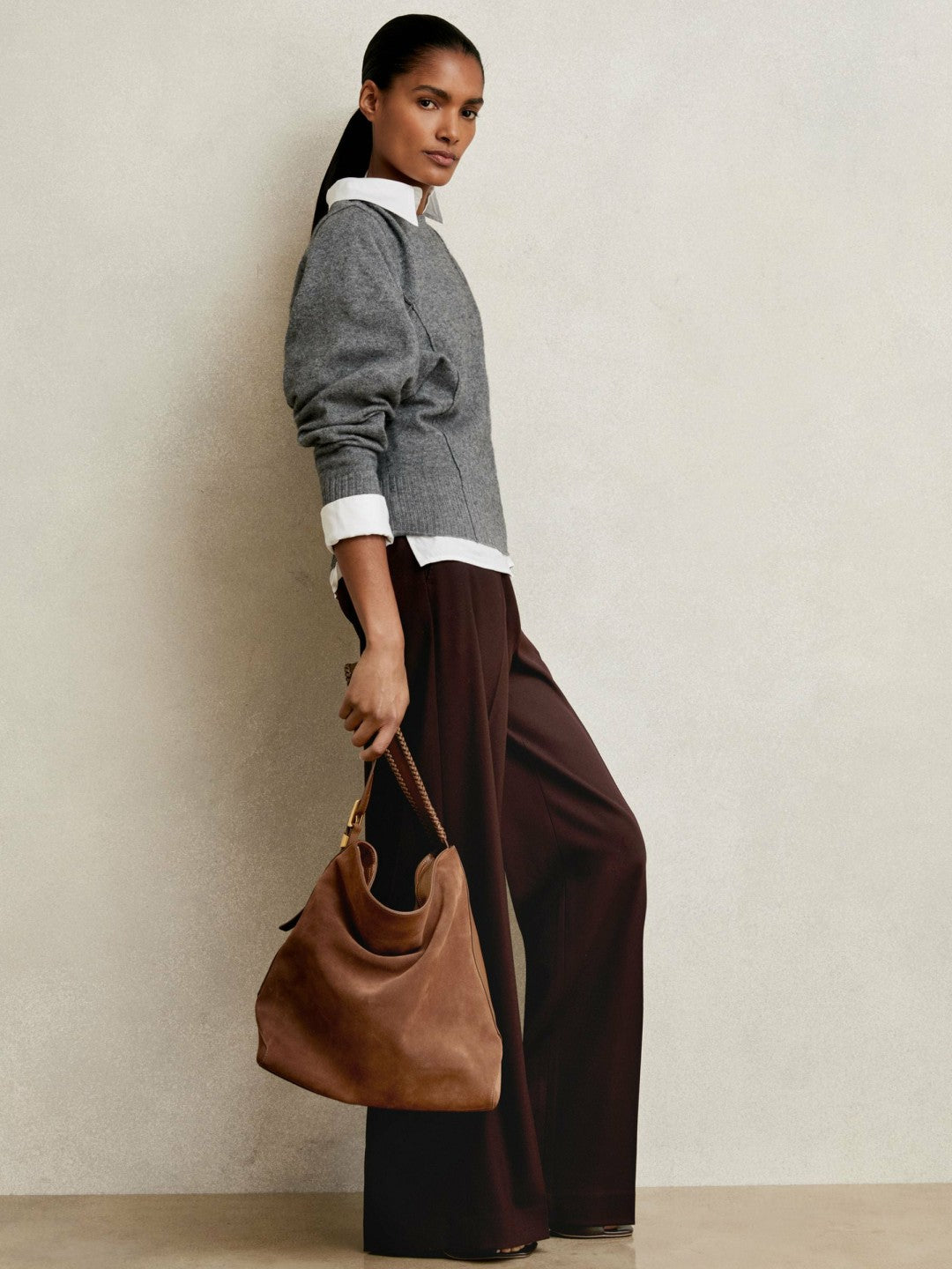 Wool-Blend Reverse-Seam Batwing Jumper With Cashmere in Charcoal | Reiss Women Trending