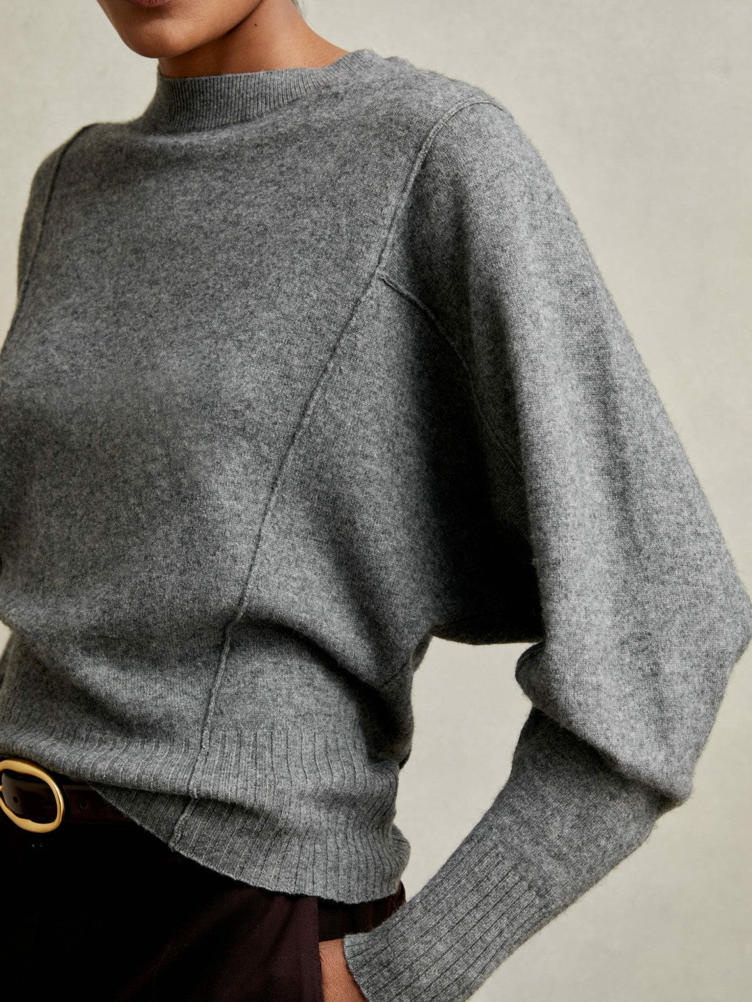 Wool-Blend Reverse-Seam Batwing Jumper With Cashmere in Charcoal | Reiss Women Trending