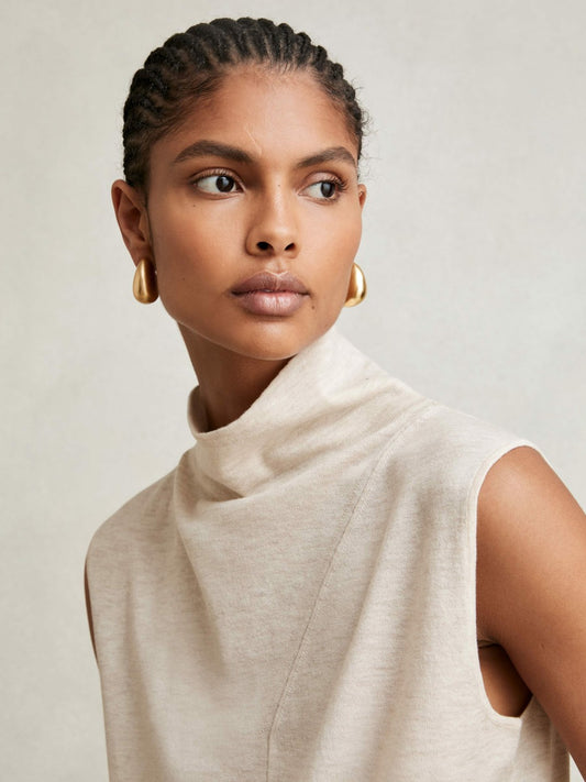 Wool Slouched Sleeveless Top in Stone Neutral | Reiss Women Premium