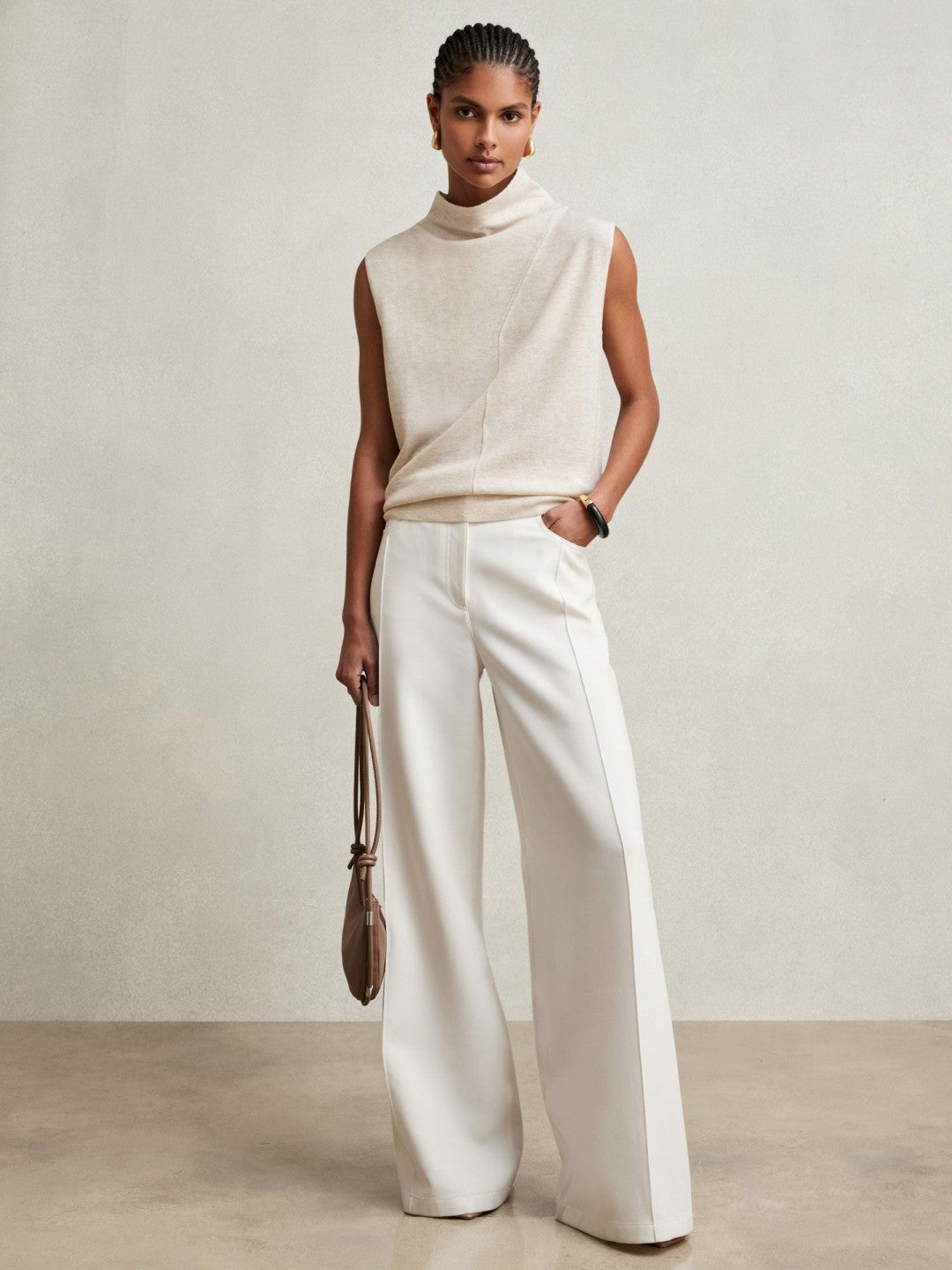 Wool Slouched Sleeveless Top in Stone Neutral | Reiss Women Premium