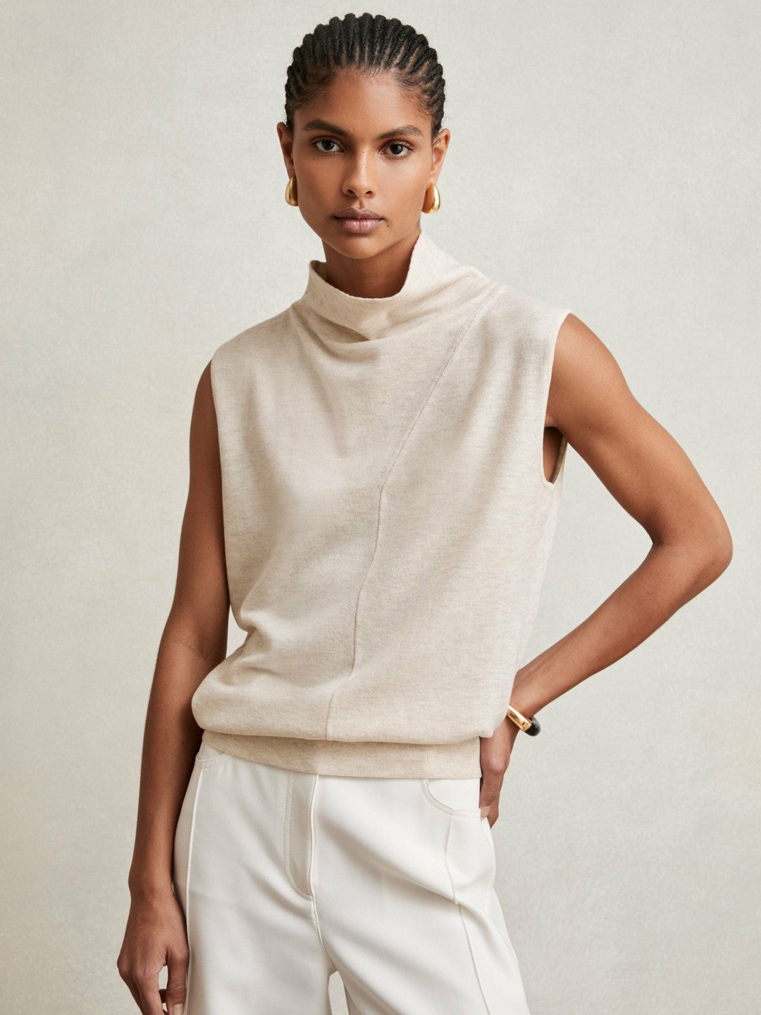 Wool Slouched Sleeveless Top in Stone Neutral | Reiss Women Premium