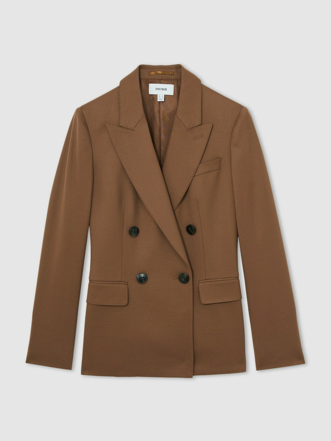 Wool-Blend Double-Breasted Suit Blazer in Tan | Reiss Women Exclusive