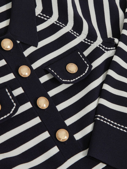 13-14 yrs Button-Detail Stripe Knitted Dress in Navy/White | Reiss Children & Baby Best Seller