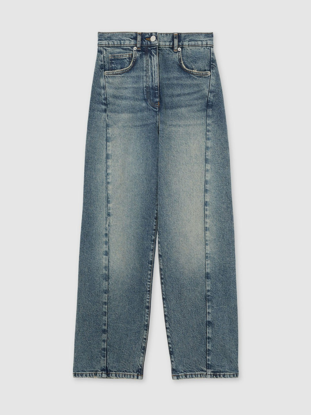 Petite Barrel-Leg Seam Jeans in Mid Blue | Reiss Women Featured